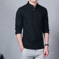 Large Wholesale Chinese Style Long Sleeve Shirt Men's Size Linen Casual Top Slim Solid Color Collar